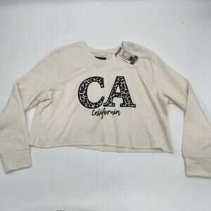 New STATE OF MINE Cropped Sweatshirt Cream Soft Fleece California Women's Sz XL